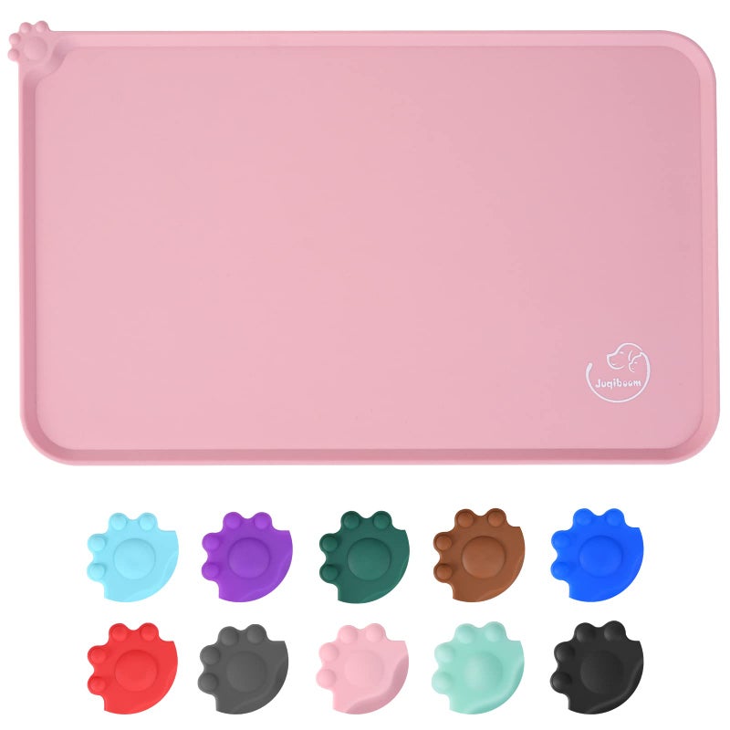 Juqiboom Silicone Waterproof Dog Cat Pet Feeding Mats, Non Slip, Easy Clean Pet Dog Cat Bowl Mats Placemat (24" x 16") Pink - Image 1